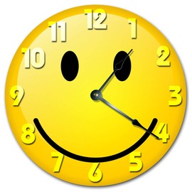 Sugar Vine Art Yellow Face Silent Non Ticking Round Battery Operated Handmade Hanging Large 10 Inch Wall Clock for Bedroom Office Cottage Decoration