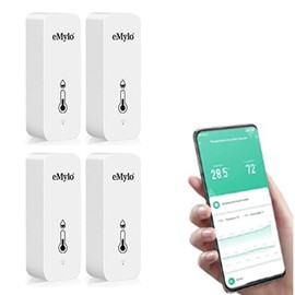 eMylo WiFi Thermometer Hygrometer Indoor Tuya Room Thermometer WiFi Temperature Sensor Mini Thermal Hygrometer with Smart App and Data Recording (Pack of 4)