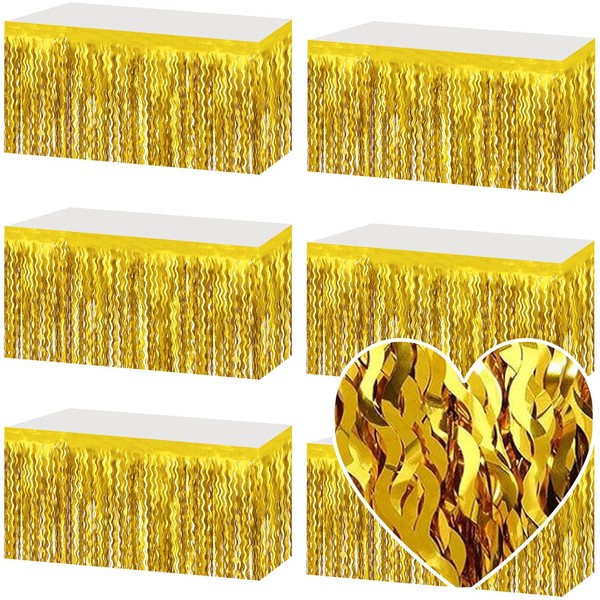 6 Pack 29x108 Inch Gold Wave Foil Fringe Table Skirts