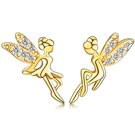 LANGLY Gold Stud Earrings for Women Girls, Sterling Silver Post Elf Fairy Cubic Zirconia Studs Hypoallergenic Silver Earrings Gifts for Her