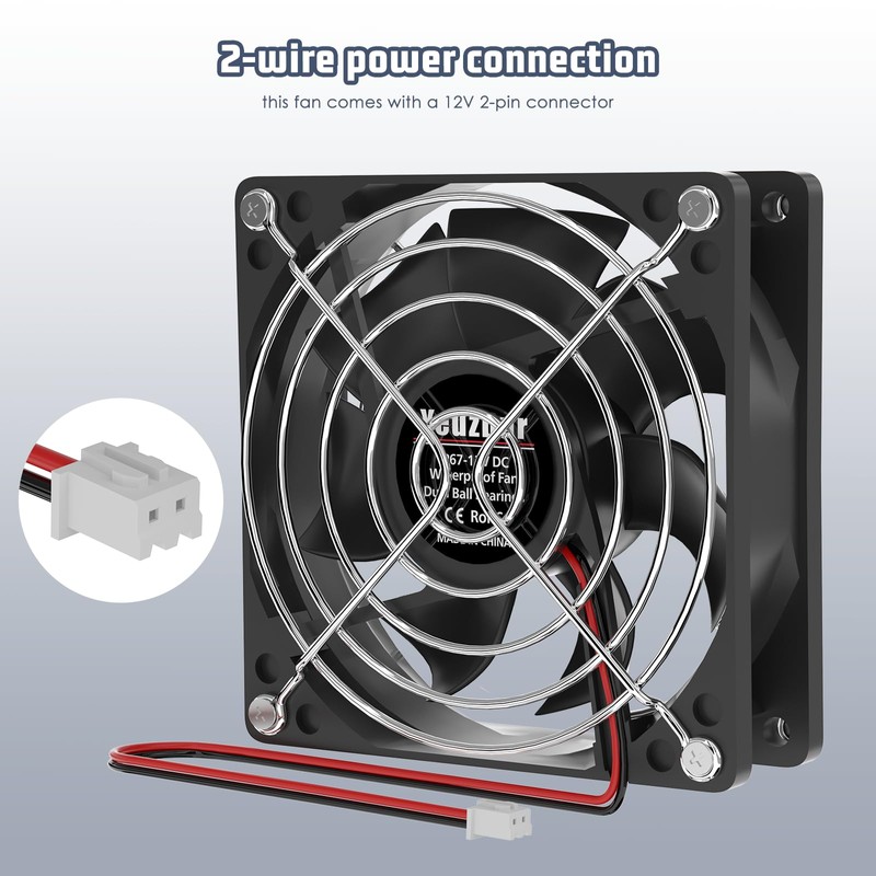 Yeuzbur IP67 Waterproof Fan 80×25mm 12v Fan DC 2-Pin 2-Pack