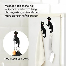 Ouliget Cute Magnetic Hooks for Refrigerator,3D Cat Office Magnets with Tail Hook,Multifunction 2 in 1 Refrigerator Hook for Whiteboard Kitchen Office Photo Memo Room Decoration