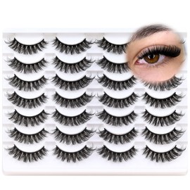 Losha Lashes Fluffy Cat Eye Lashes D Curl False Eyelashes 6D Volume Full Eye Lashes Pack 14 Pairs Soft Fake Eyelashes (Classic)
