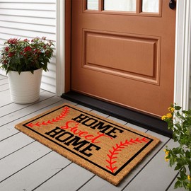 Funny Coir Doormat Home Sweet Home Baseball Front Door Mat Entryway Outdoor Mat with Heavy Duty Front Porch Welcome Mats Entry Natural Coconut Brown Mat 23.6 x 15.7 Inch