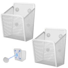 Pack of 2 Magnetic Storage Baskets, Metal Magnetic Pen Holder, Desk Organiser, Magnetic Shelf, Magnetic Shelf for Whiteboard, Locker, Fridge, Office & Kitchen (White)