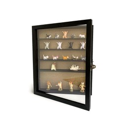 Large Shadow Box with Shelves, 16x20 Wooden Shadow Box Display Cabinet with Acrylic Window ，5 Removable Shelves and Linen Back ，for Displaying Photo Souvenir Collection（Black）