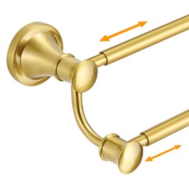 Hoimpro Adjustable Retractable 15-27 Inches Stainless Steel Bathroom Towel Bar, Bathroom Accessories Bath Hotel Double Towel Bar Rod Hanger Wall Mounted Towel Holder Towel Rack, Brushed Gold
