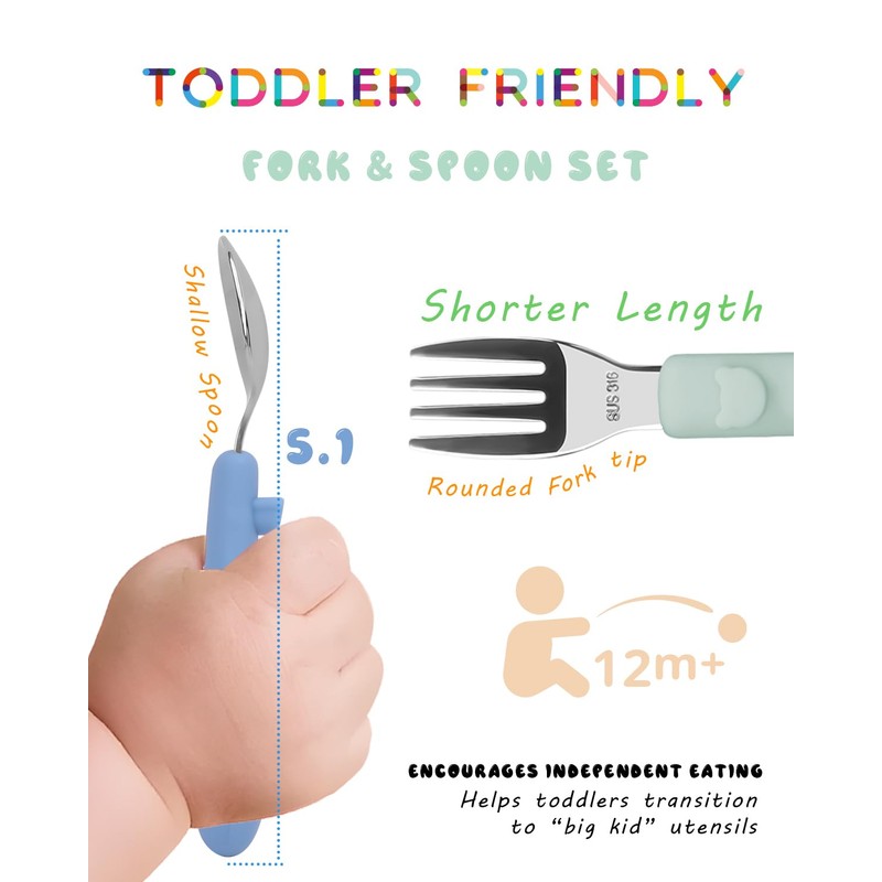 Bakpoco 6PCS Toddler Utensils, 316 Stainless Steel Baby Safe Forks
