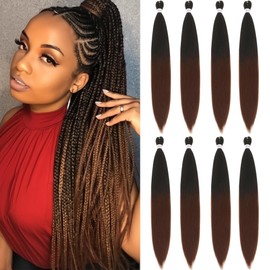 Pre Stretched Braiding Hair 30 Inch Dark Brown Braids Hair Extensions 8 Packs Ombre Long Braiding Hair Synthetic Crochet Braids Extensions for Women