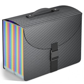Vanulee 25 Pockets File Organiser Box File Folder,Document Organiser Concertina File Expanding Folders for A4 Paperwork,Paper Bills Receipt Plastic File Box Filing Cabinet,Sturdy Handle,2 Tabs,Diamond