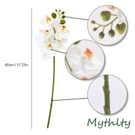 Mythlty 5 Artificial Orchid Flower Stems 18 Inches Real Touch Faux Phalaenopsis Flowers Fake Orchid Flowers Arrangements for Wedding Bouquets Indoor Décor for Home Office (White)