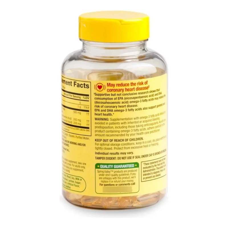 Omega 3 500 Mg 180 Capsulas Fish Oil Spring Valley