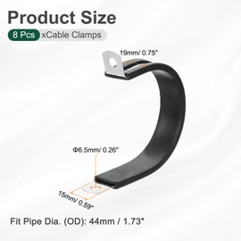 sourcing map 1-3/4"(44mm) Cable Clamp, 304 Stainless Steel Rubber Cushioned Insulated Clamp R Shape Metal Clamp Tube Holder for Pipe Hose Wire Cord Installation 8Pcs