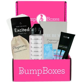 Bump Boxes 1st Trimester Pregnancy Gifts for Expecting Moms with Water Bottle, Journal, Lotion and Milestone Cards, Gift for Mother to Be