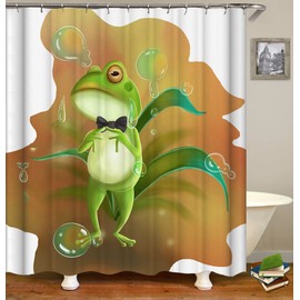 ahbreton Shower Curtains Fabric, Green Frog Cute Cartoon Painted, Decorative Cloth Print Design Polyester, Bathroom Curtains Set with 12 Hooks（72x72 Inch）(WJ1008)