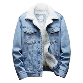 Omoone Men's Lapel Sherpa Fleece Lined Thicken Denim Jean Trucker Jacket Coats (0176-Light Blue-S)