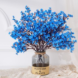 Yastouay Blue Fake Flowers Artificial Flowers, 5 Pcs Real Touch Silk Flowers Faux Artificial Flowers for Decorations, Babys Breath Artificial Flowers Bulk for Spring Decor Floral Arrangement