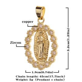 Virgin Mary Simulated Diamonds Necklace,14k Gold-Filled Round Medal Madonna Pendant Necklace