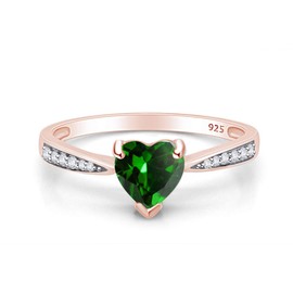 AFFY Simulated Emerald & Cubic Zirconia Solitaire Heart Promise Ring 14k Rose Gold Over Sterling Silver Gift For Her Ring Size-5.5
