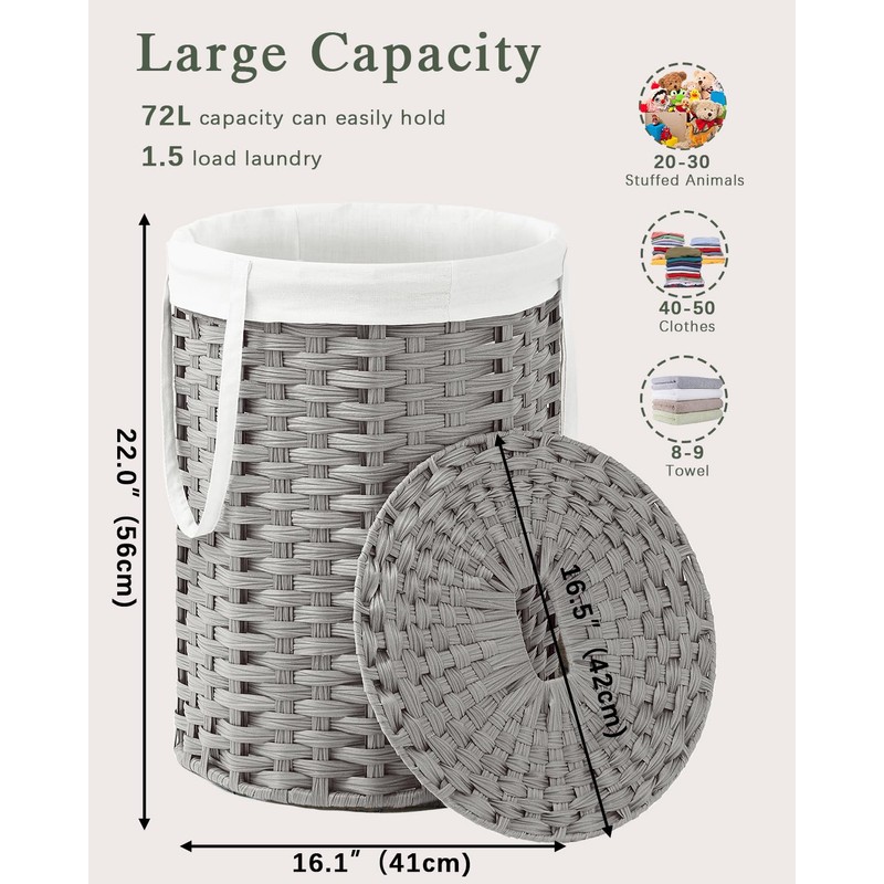 SETVSON Laundry Hamper with Lid Laundry Basket with Lid 19.0
