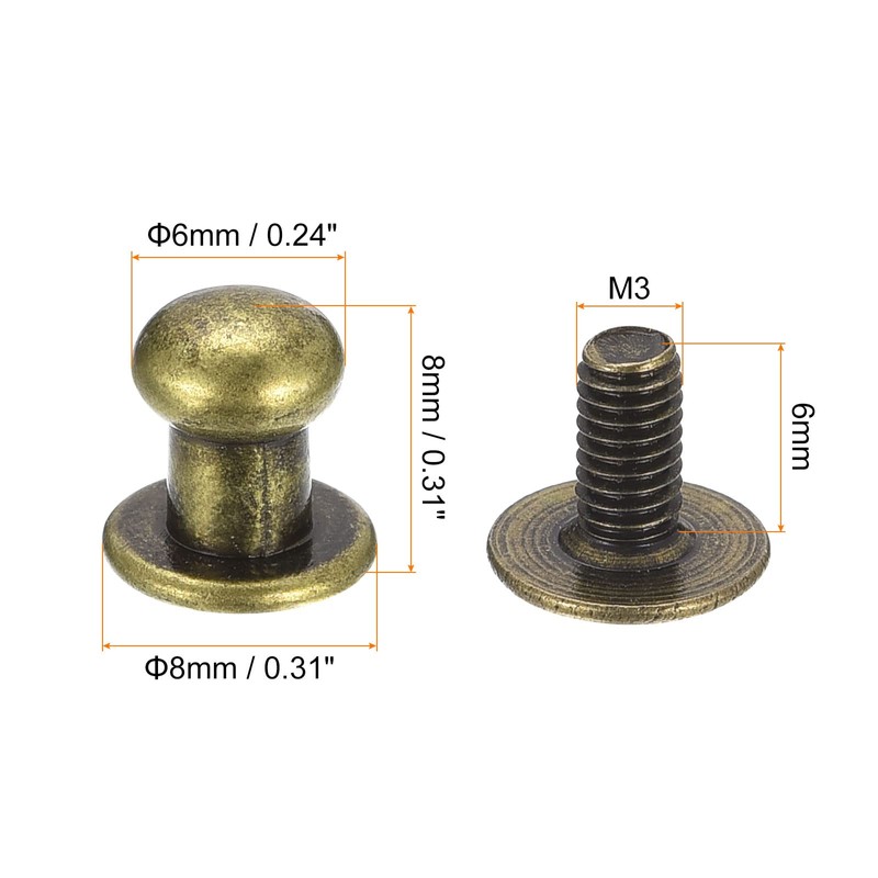 sourcing map 6mm Ball Head Stud Rivets Screw Back, 15Pack