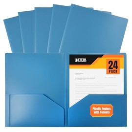 Better Office Products - Carpeta de plástico de 2 bolsillos, tamaño carta, 24 unidades, color azul claro