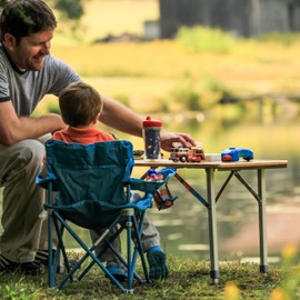 Camco Folding Table | Features Natural Bamboo Top & Folding Aluminum Legs for RV Storage and Organization | Adjustable Height 18” - 26” | Ideal for Tailgating, Camping, RVing, the Beach & More (51893)