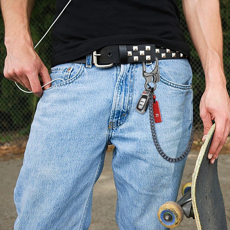 [Ahiller] Mens Wallet Chain, Tungsten Steel Sharp Cone Carabiner Double
