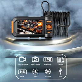 Endoscope Camera with Light, HD 1080P Borescope with 5'' LCD Screen 8 Adjustable LED Lights Bracket, Dual-Lens Inspection Camera with 16.4ft Rigid Cord, Black