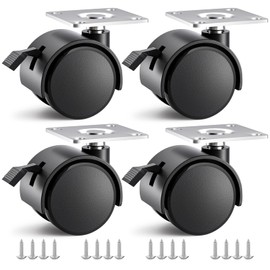 ANDUTEES 1.5 inch Caster Wheels, Casters Set of 4, Plastic Caster Wheels for Furniture, Plate Swivel Cart Casters with Brakes, File Cabinet Replacement Wheels (4 Pack Black)