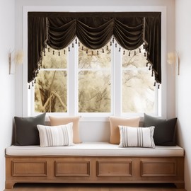 StangH Brown Valance Curtain for Living Room, Luxury Thick Velvet Light Blocking Privacy Tier Window Drapes Extra Wide for Kitchen/Dining Room/Bay Window, W79 inches, 1 Panel