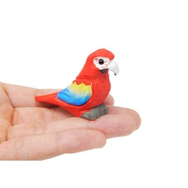 Selsela Scarlet Macaw Wooden Figurine -Hand-Carved Miniature Tropical Red Parrot Figurine, Colorful Red Bird Art Decor, Exotic Wildlife Collectible Gift
