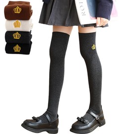 VNGOLERRY Knee High Socks, Children, Girls, Elementary School, Middle School Students, Girls, Long Socks, Cotton Blend, Elasticity, Crown Embroidery, Solid Color, Academic Style, Formal, Black, White,