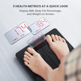 RENPHO Smart Scale for Body Weight, Type-C Rechargeable Digital Bathroom Scale, Electronic 13 Body Composition Monitor with Smartphone App, 396 lbs, Black, Elis 1 (11 inch)