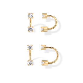 PAVOI 14K Yellow Gold Plated Sterling Silver Posts Double Half Huggie Earring Pack for Women - Gold Statement Loop Hoop Earring Set - Cubic Zirconia Studs