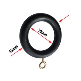 28mm x 45mm Black Curtains Drapery Pole Rod Rings With Eye (Pack of 10)
