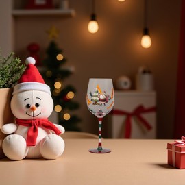 Christmas Wine Glasses with Stem, Cute Red Santa Claus Glass Christmas Wine Goblets Cups for Home Bar and Nightclub, Cocktails Glasses Goblet for Xmas Holiday Wineglass (Red)