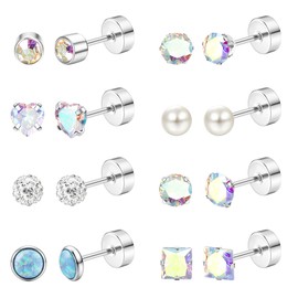 MILACOLATO Surgical Steel Earrings for Sensitive Ears 20G Flat Back Earrings for Women Men Small Stainless Steel Earrings Studs Cartilage Earring Opal Ball CZ Flatback Earrings AB Tone