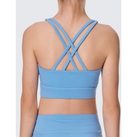 AugIris Girls Sports Bra Training Scoop Neck Cross Back Bras for Teens Kids Sports Comfort Girls Bra Tops Blue-Gray