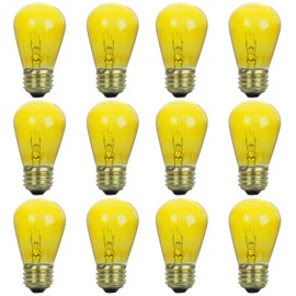 Sunlite 41486-SU S14 Incandescent Colored Party String Light Bulb, 11 Watts, Medium Base (E26), Dimmable, Mercury Free, Transparent Yellow 12 Pack