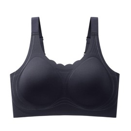 Wireless Seamless Bras for Women No Underwire Comfort Push Up Back Smoothing Scalloped Full Coverage Everyday Bra Bralettes(Black,XL)