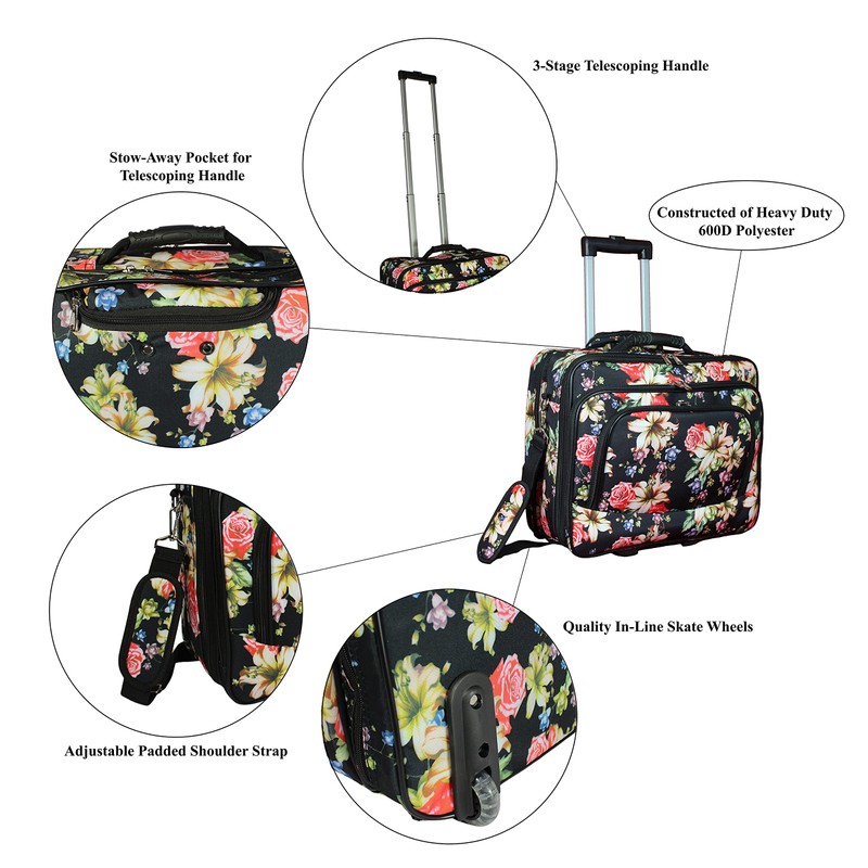 World Traveler Rolling 17-Inch Laptop Briefcase Computer Case -Rose Lily
