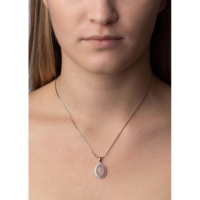 SILVEGO Women's Pendant 925 Sterling Silver with Natural Rose Quartz,