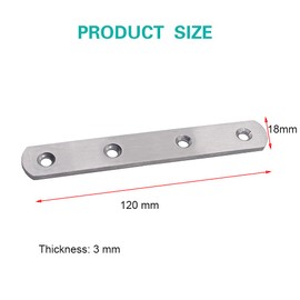 FUYUANAS 12 Pcs Straight Flat Brace Plates Brackets, 120mm Stainless Steel, Silver Furniture Mount Brackets with Screws