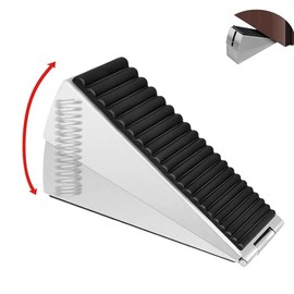 Heavy Duty Door Stoppers for Bottom of Door - 3 in High Stainless Steel Rubber Large Door Stop Wedge - Adjustable Door Stopper for Extra Strong Grip Suits Any Heavy Doors (1 PCS) (Brushed Silver)