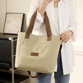 zhongningyifeng Women's Canvas Tote Bag, Shoulder Bag, Handbag, Crossbody Bag, Mother's Bag, A4, Stylish, Cute, Lightweight, Thick, Large Capacity, Canvas, Khaki