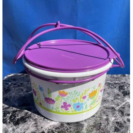 Tupperware  3.5 QT Bucket Canister w/ Handle Wild Purple Whith Flowers  New