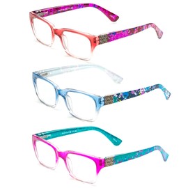 Pop Fashionwear® Pastel Spring Hinge Floral Readers (2, Bl&Pk&VIO_3pcs)