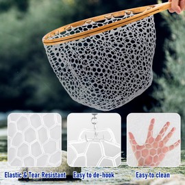 Dr.Fish Fishing Landing Net Replacement Rubber Fishing Net Without Handle Foldable Mesh Netting for Freshwater Saltwater White Diameter 11.8" White