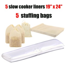 5 Count Crock Pot Liners With Soup Socks For Chicken Soup 19" X 24" Slow Cooker Liners With Stuffing Bags For Turkey Instant Crock pot And Electric Roaster Liners Disposable Liner